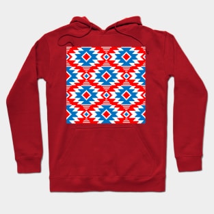 Tribal Aztec Native Ornament - White Medium Cyan Blue Red - Ethnic Amulet Boho Pattern Hoodie